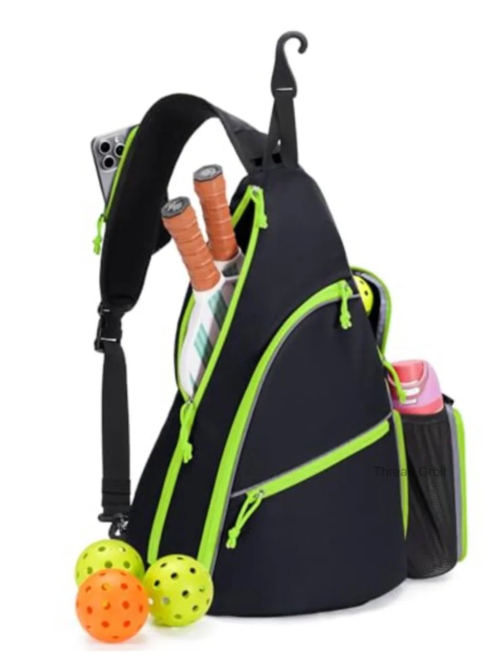 Pickleball Sling Bag with Paddle & Ball Compartments, Fence Hook
